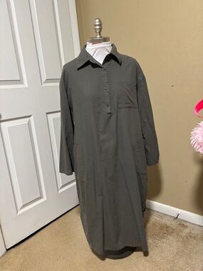 Olive Green Long Shirt Dress with Collar